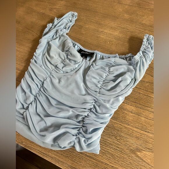 Light blue fitted ruched crop top - Picture 3 of 5